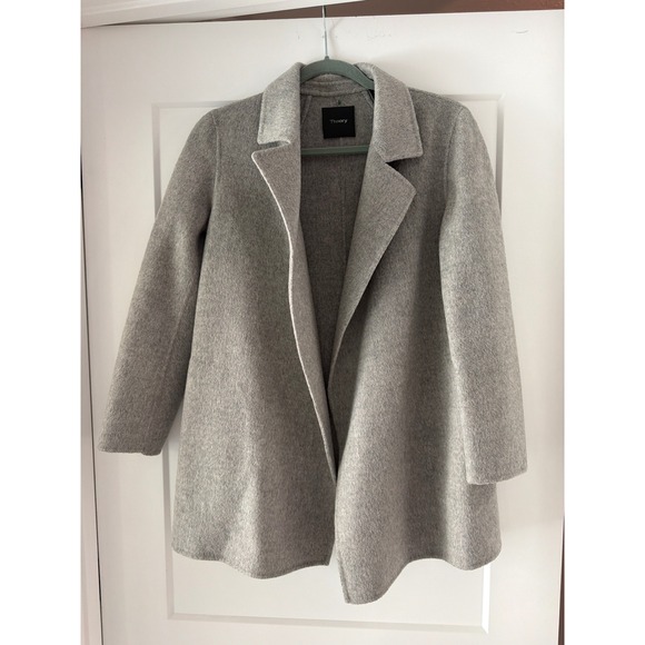 Theory Jackets & Blazers - Theory Clairene New Divide Wool Cashmere Coat Grey Melange Open Front Small